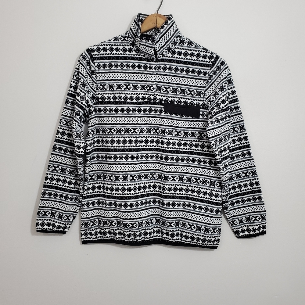 Jachs Black/White Fair Isle Print Pullover Sweatshirt